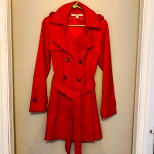 DKNY red hooded rain coat